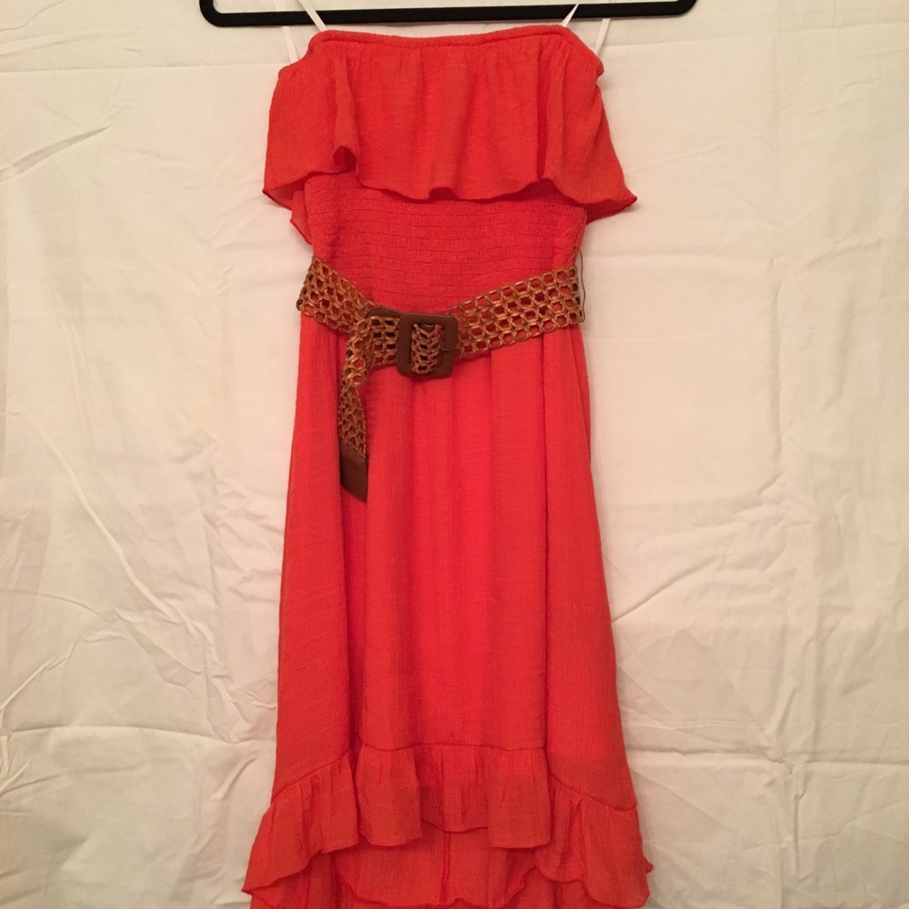 Dark Salmon color Strapless Ruffle Dress w/belt💐Host Pick💐 - Picture 8 of 8